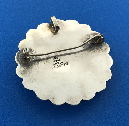 Vintage Taxco JV Sterling Silver 925 Gold Sheen Obsidian Statement Pin Pendant