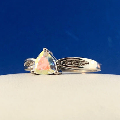 Modern 10K White Gold Trilliant Passion Topaz Diamond Engagement Promise Ring