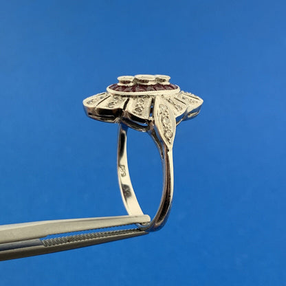 14K White Gold Art Deco WMJ Ruby Diamond Accented Engagement Cocktail Ring