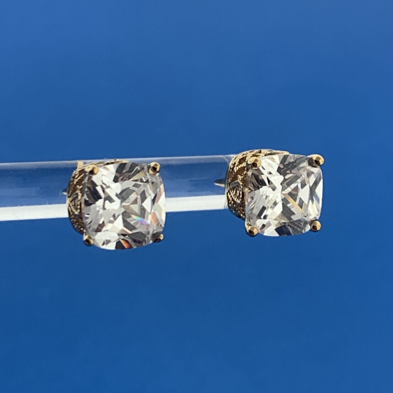 Designer VANNAK Vermeil Sterling Silver 925 Sparkling Cushion CZ Stud Earrings