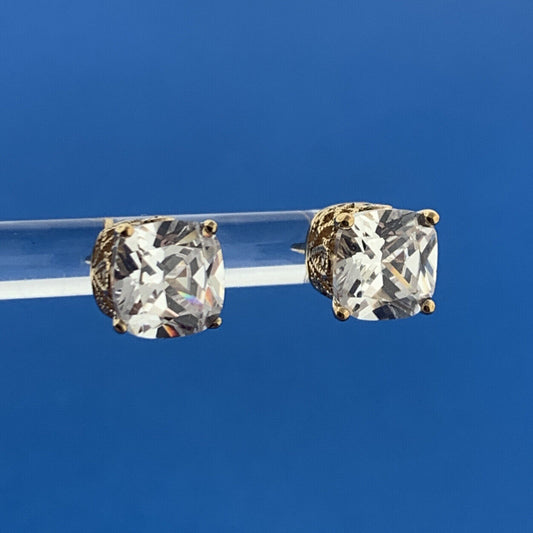 Designer VANNAK Vermeil Sterling Silver 925 Sparkling Cushion CZ Stud Earrings