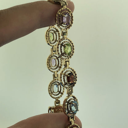 Vermeil Sterling Silver 925 Multi Gemstone Tennis Bracelet