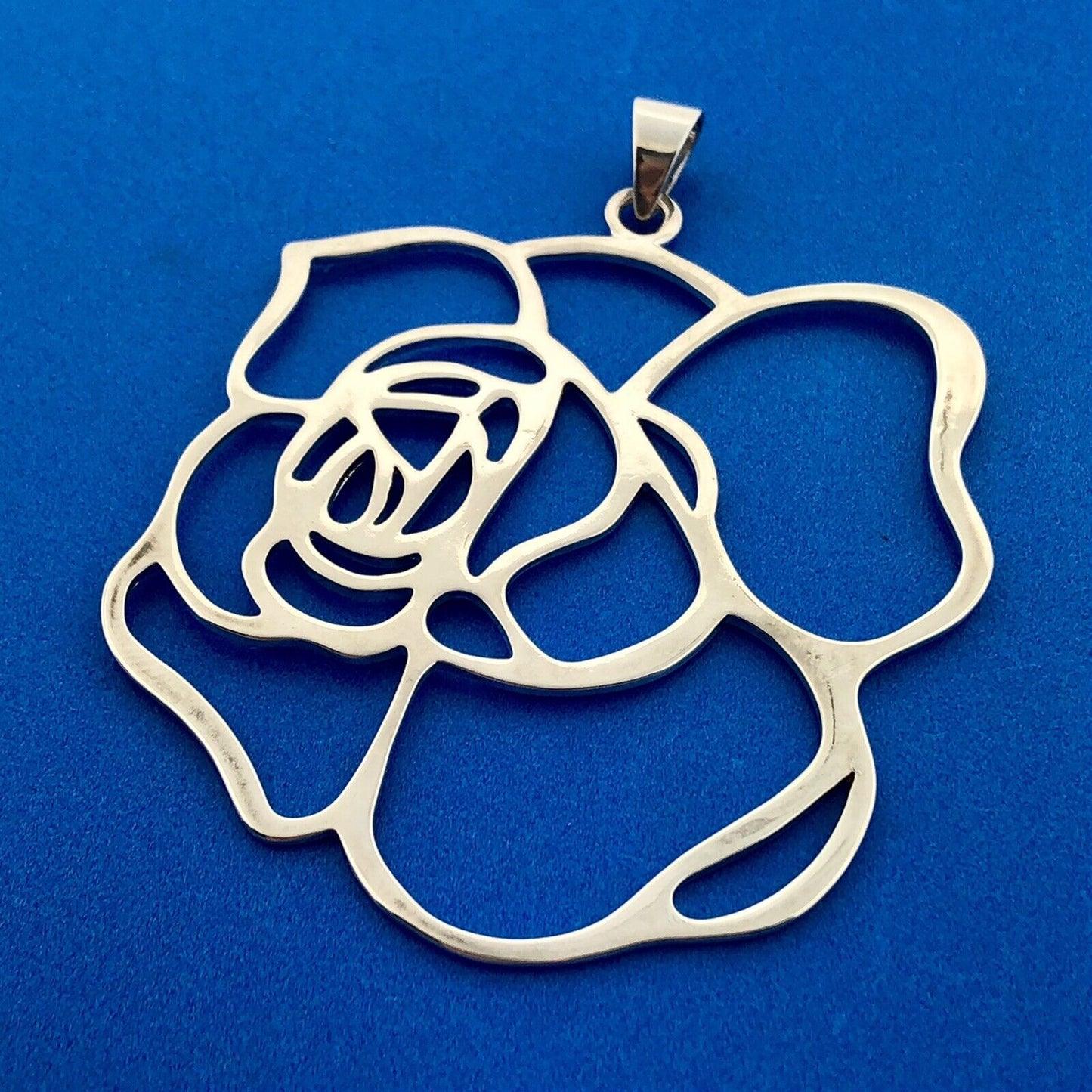 Estate FAS 925 Sterling Silver Rose Flower Bouquet Cut Out Statement Pendant