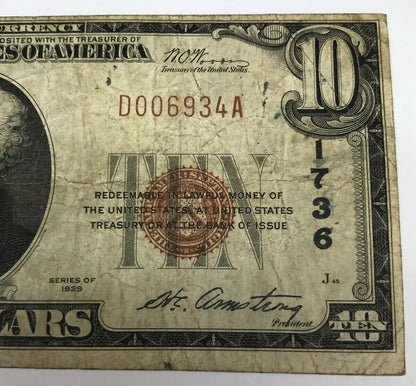 1929 Type 1 $10 The City National Bank of Selma Alabama Charter 1736 Tough Note!