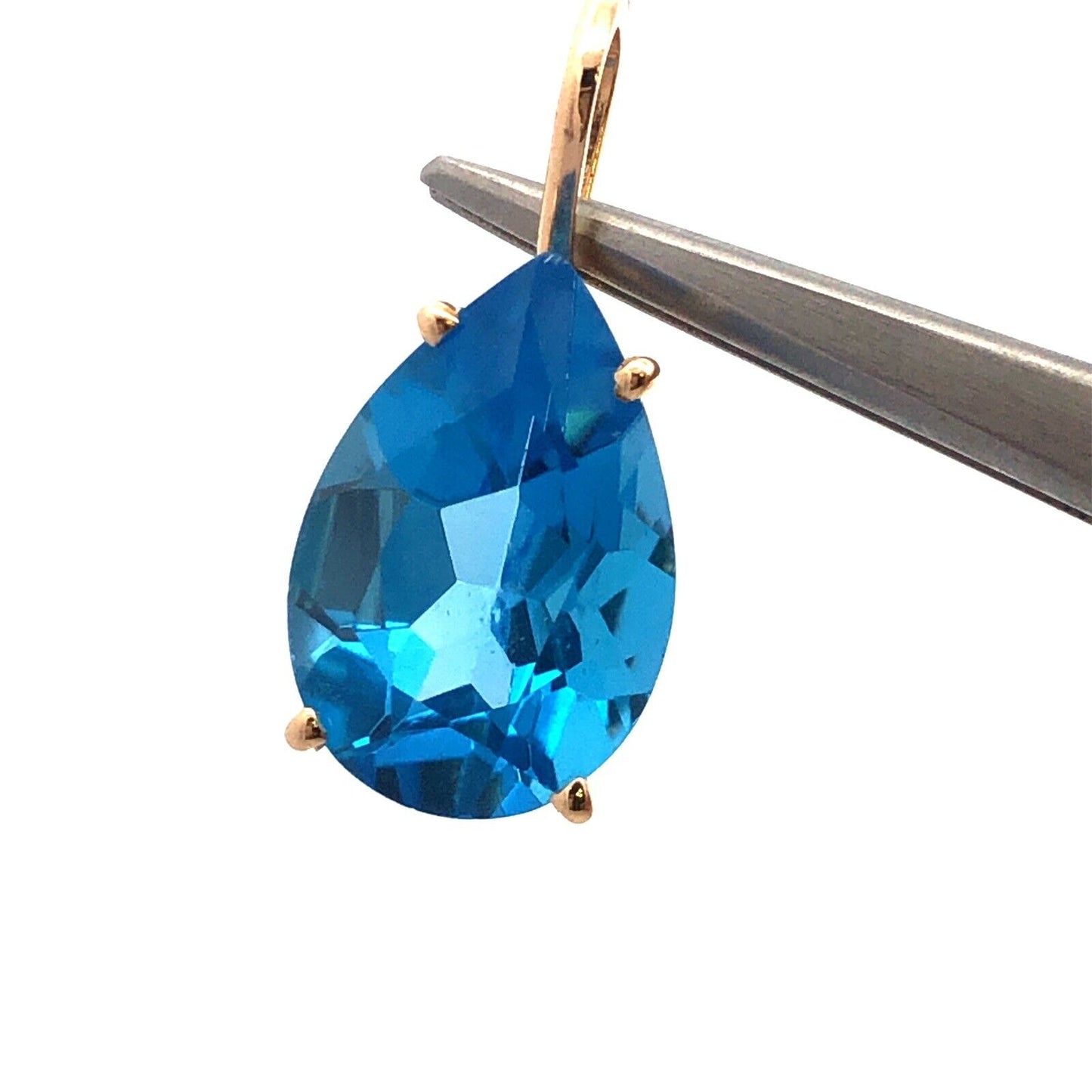 14K Yellow Gold Pear Cut London Blue Topaz December Anniversary Pendant