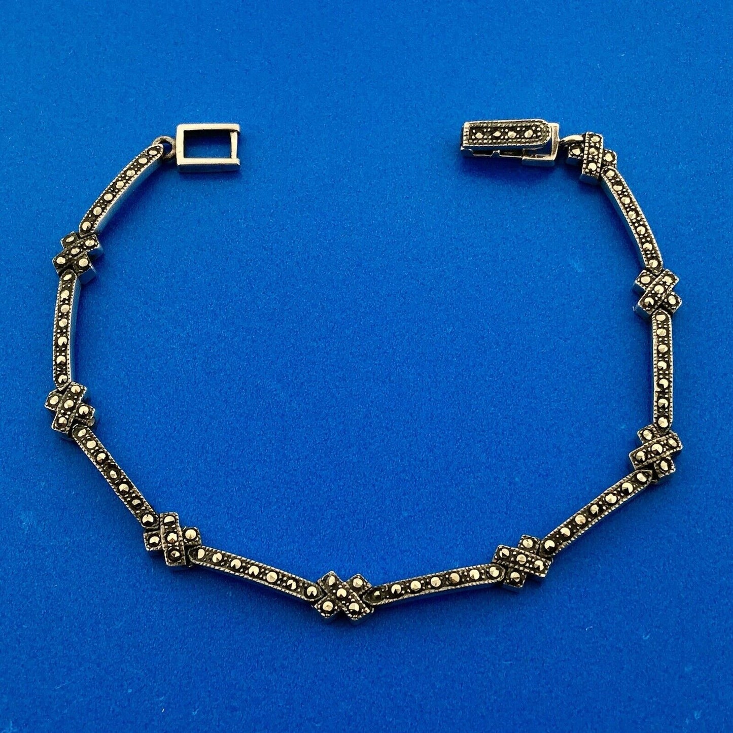 Designer LCP Sterling Silver 925 Marcasite Encrusted Panel Link Bracelet