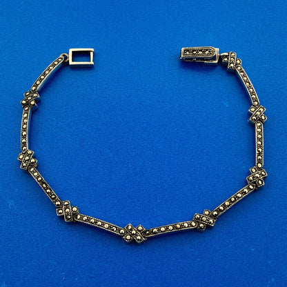 Designer LCP Sterling Silver 925 Marcasite Encrusted Panel Link Bracelet