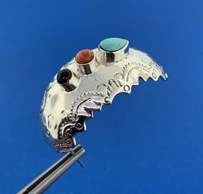 Designer 925 Sterling Silver Turquoise Coral Onyx Cocho Style Half Hoop Earrings