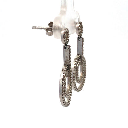 14k White Gold Pave Diamond Circle Drop Earrings