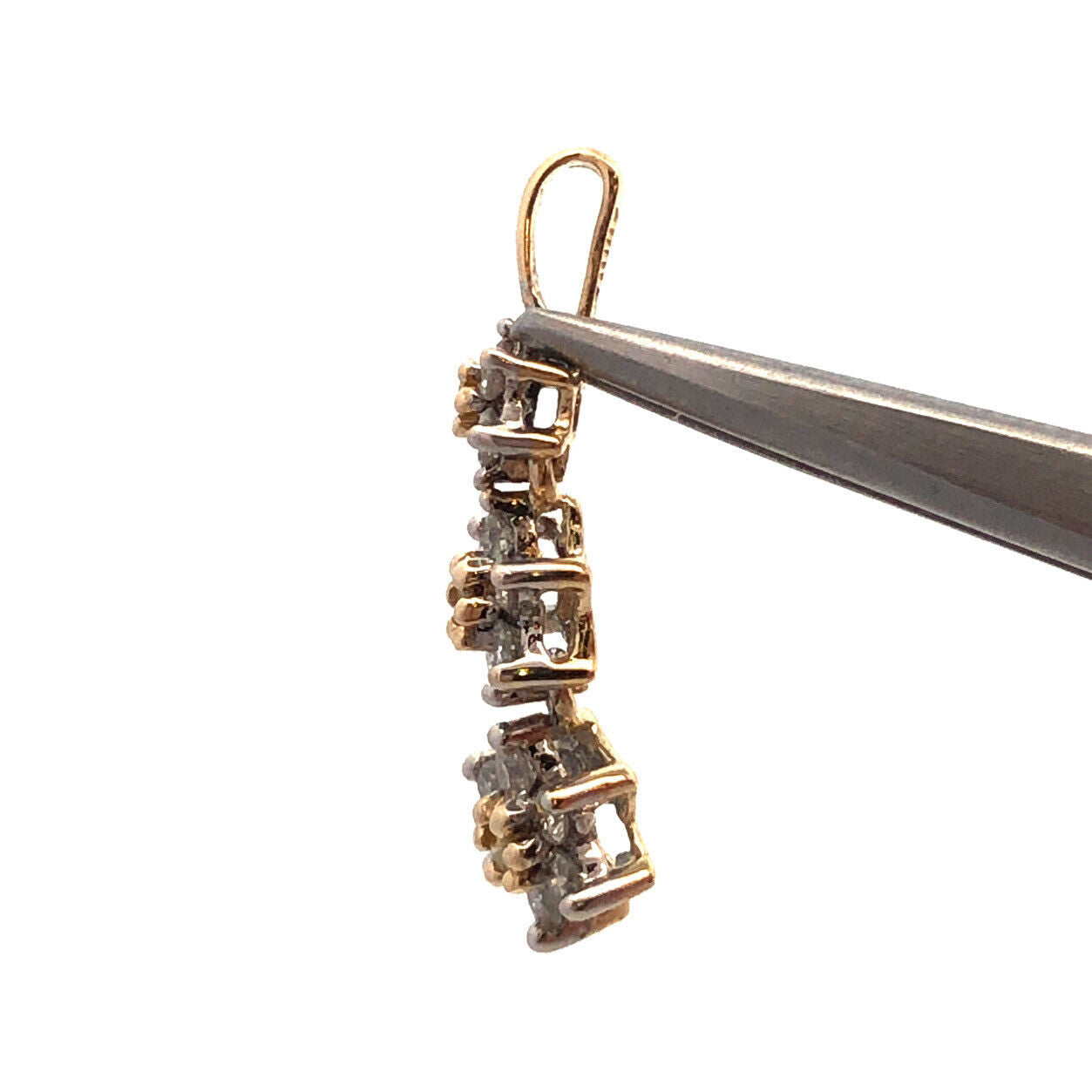 Designer HN 14K Yellow Gold White Yellow Round Diamond Flower Trio Pendant