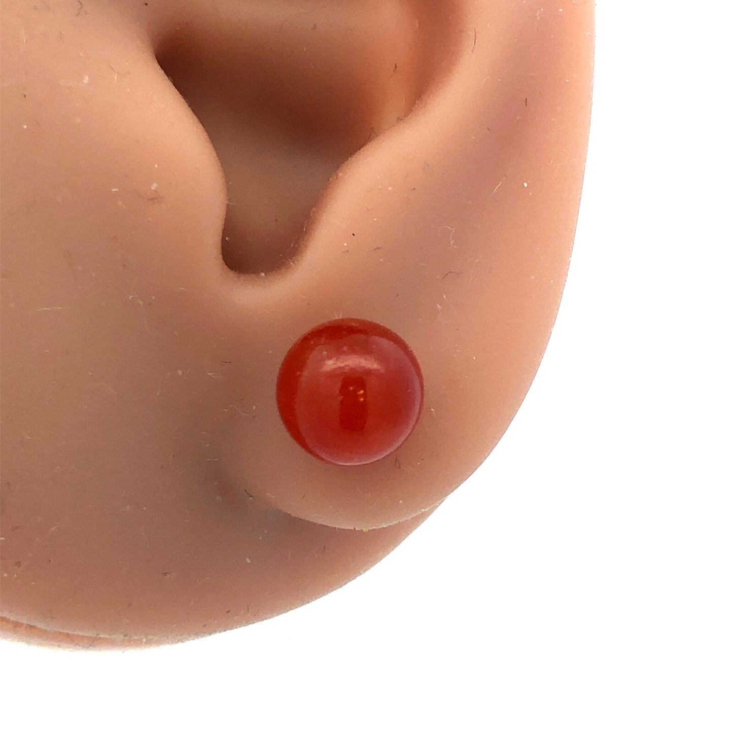 Gorgeous 14k Yellow Gold Carnelian Sphere Bead Stud Earrings w/ Friction Backs