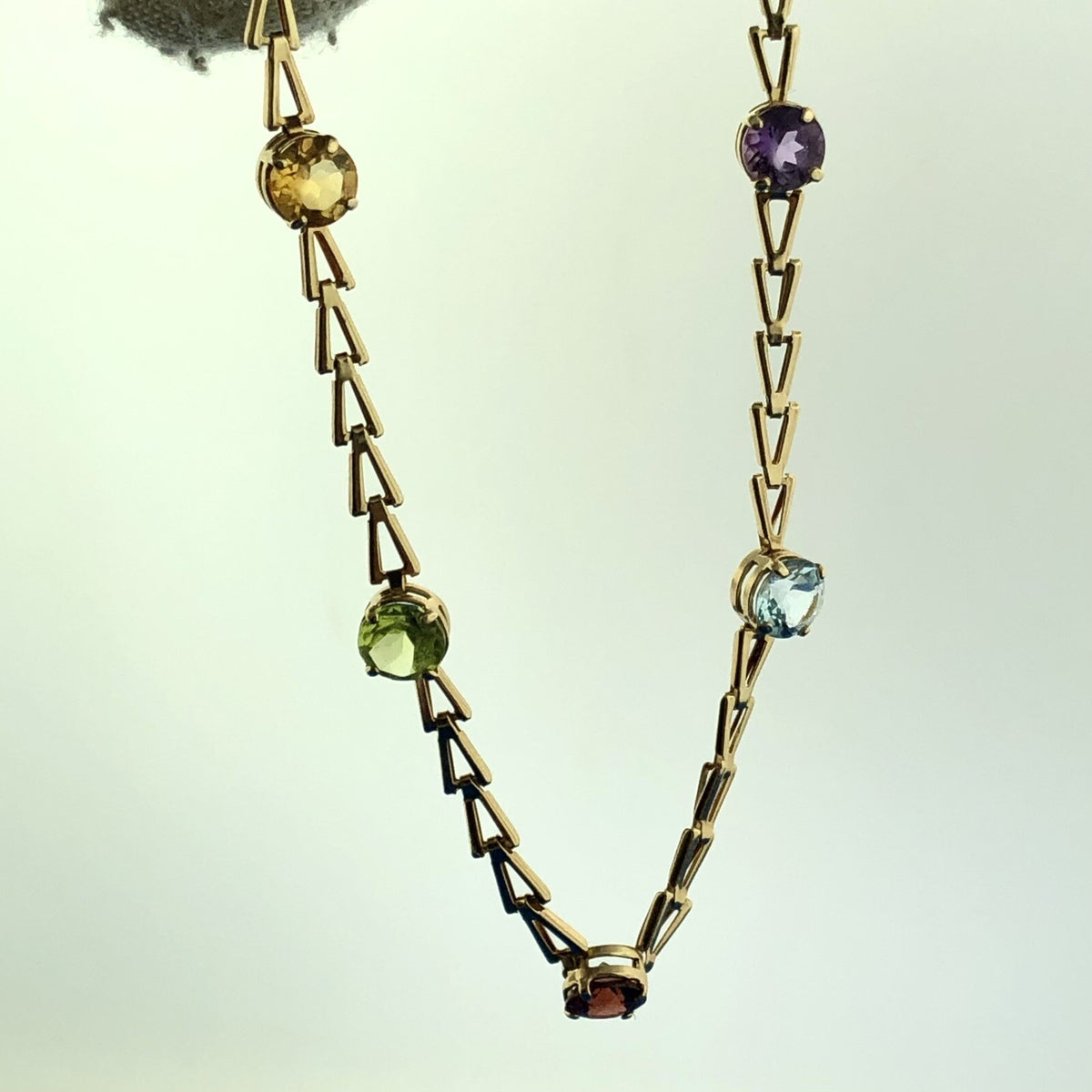 Gorgeous 14k Yellow Gold Multi-Gemstone Mother's Triangle Link Bracelet