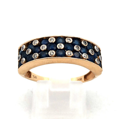 14K Yellow Gold Designer TJC Blue Sapphire Diamond Accent Anniversary Band Ring