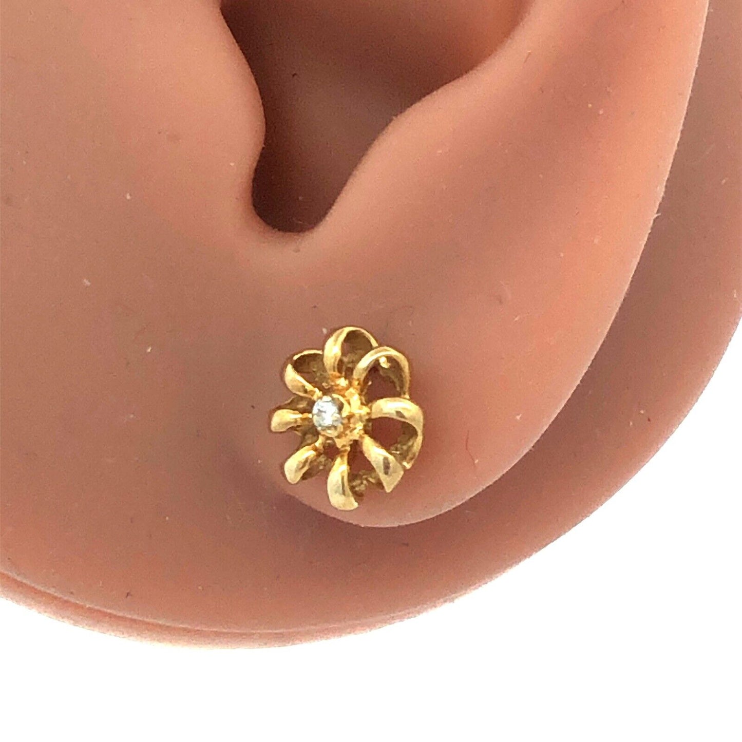 Designer 14K Yellow Gold Diamond Accented Floral Stud Earrings