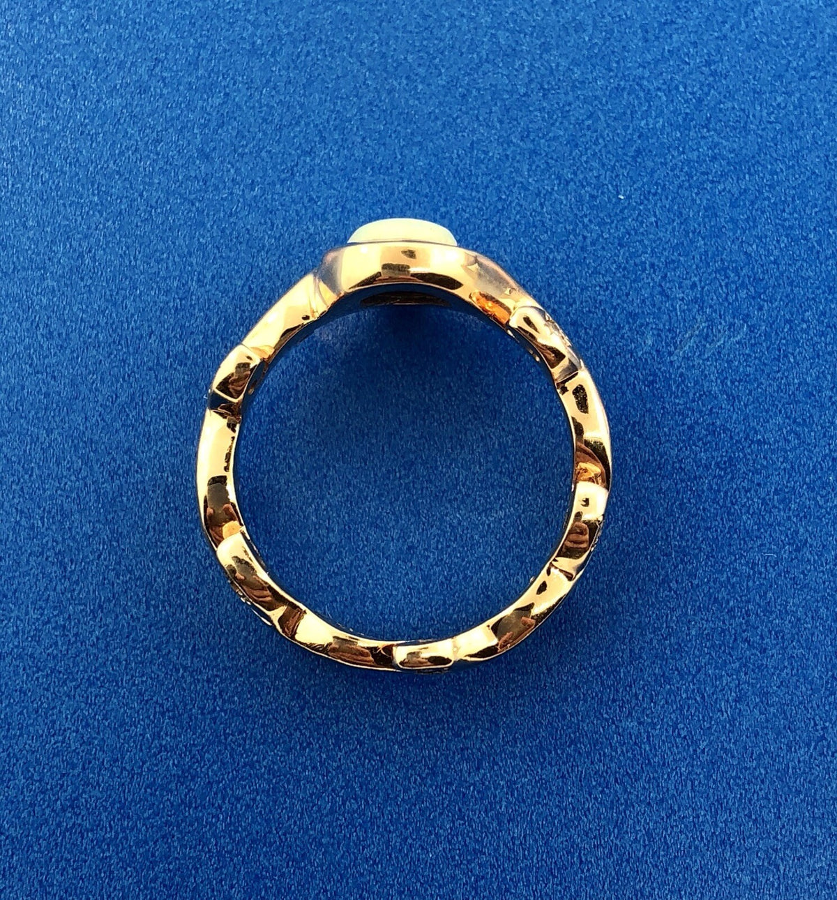 Unusual 14k Rose Gold Opal Diamond Vine Leaf Flower Motif Band Ring