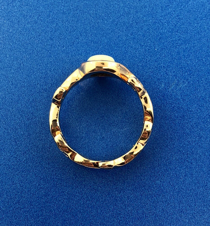 Unusual 14k Rose Gold Opal Diamond Vine Leaf Flower Motif Band Ring