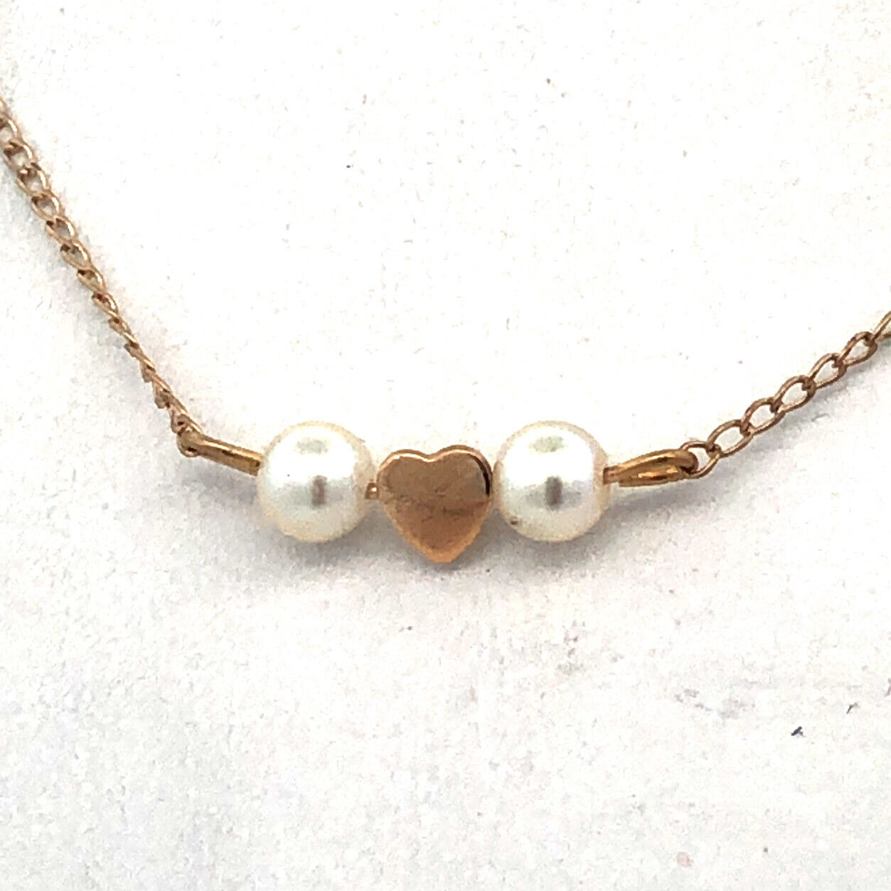 14K Yellow Gold Filled Pearl Heart Station Valentines Love Choker Necklace