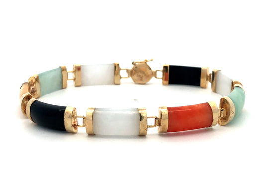 Gorgeous 14k Yellow Gold Elongated Cabochon Multi-Stone 7" Panel Link Bracelet