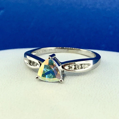 Modern 10K White Gold Trilliant Passion Topaz Diamond Engagement Promise Ring