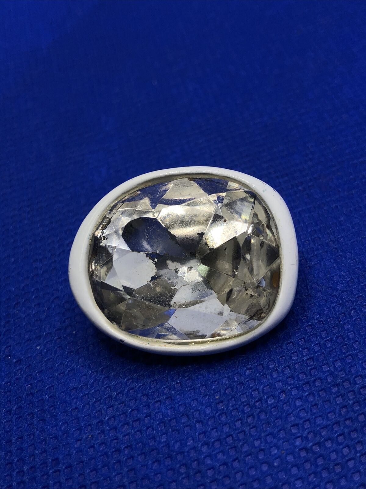 Kenneth Jay Lane White Metal Oval Faceted Crystal Statement Clip On Earrings