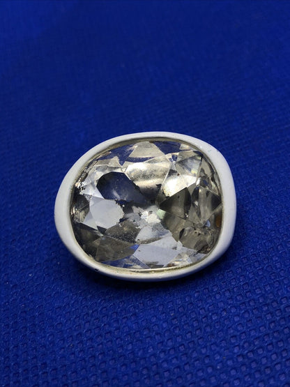 Kenneth Jay Lane White Metal Oval Faceted Crystal Statement Clip On Earrings