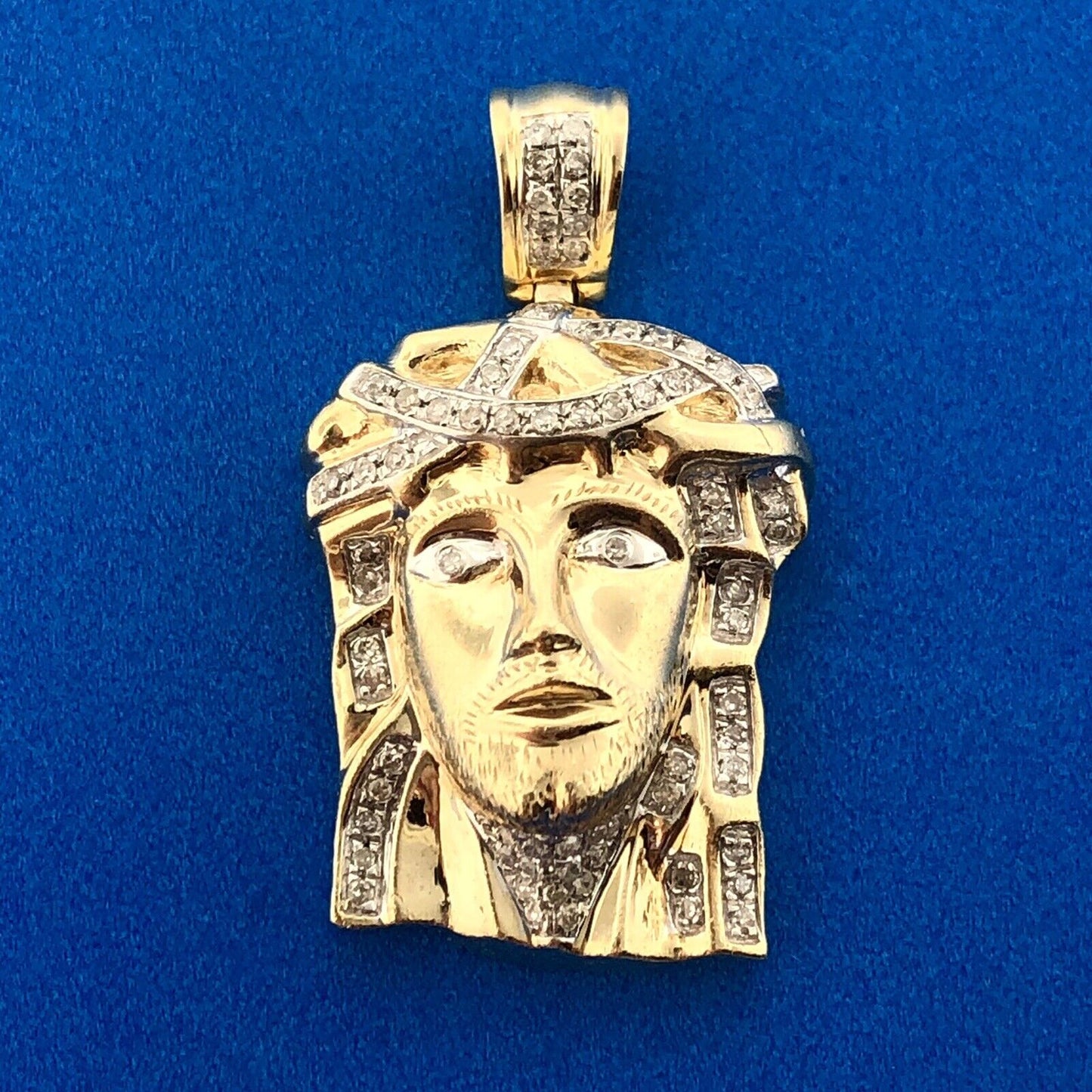 Designer 10K Yellow Gold Diamond Christ's Head Jesus Religious Petite Pendant