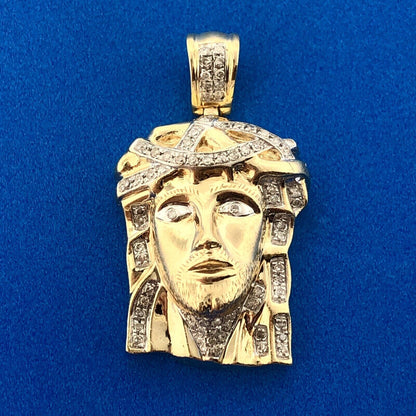 Designer 10K Yellow Gold Diamond Christ's Head Jesus Religious Petite Pendant