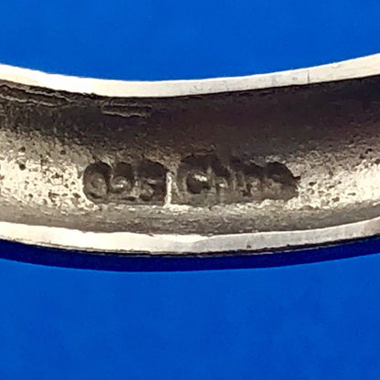 925 Sterling Silver Blue Enamel Fleur De Lis Cigar Band Ring