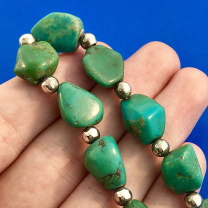 Native American Artisan Sterling Silver 925 Turquoise Chunky Toggle Bracelet