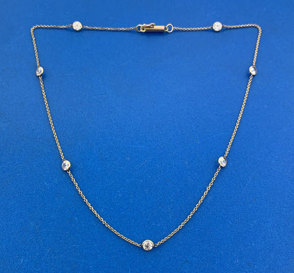 14K Yellow Gold Round White Tourmaline Station Necklace