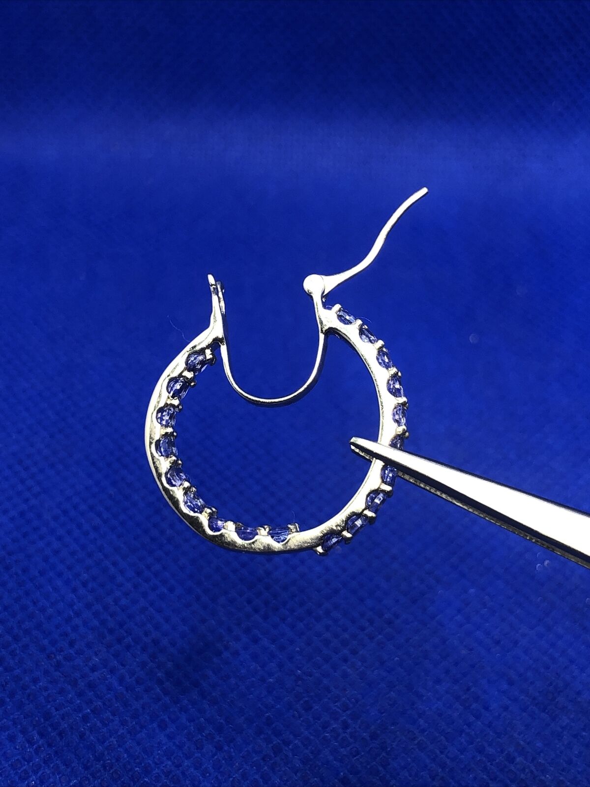 Designer D'Joy 925 Sterling Silver Purple Tanzanite Round In/Out Hoop Earrings