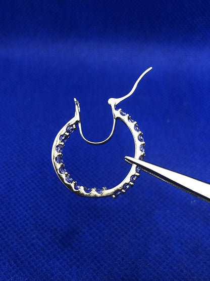 Designer D'Joy 925 Sterling Silver Purple Tanzanite Round In/Out Hoop Earrings