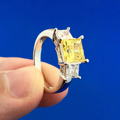 Designer 925 Sterling Silver Lemon White Ice Cubic Zirconia CZ Cocktail Ring