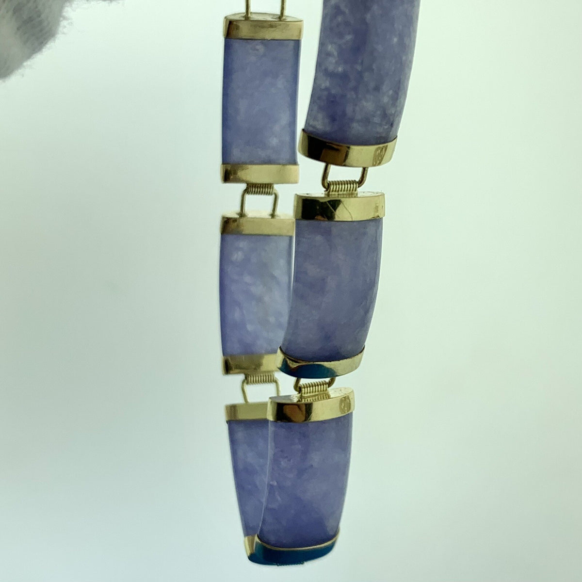 Designer 14K Yellow Gold Lavender Jade Bar Amethyst Statement Tennis Bracelet