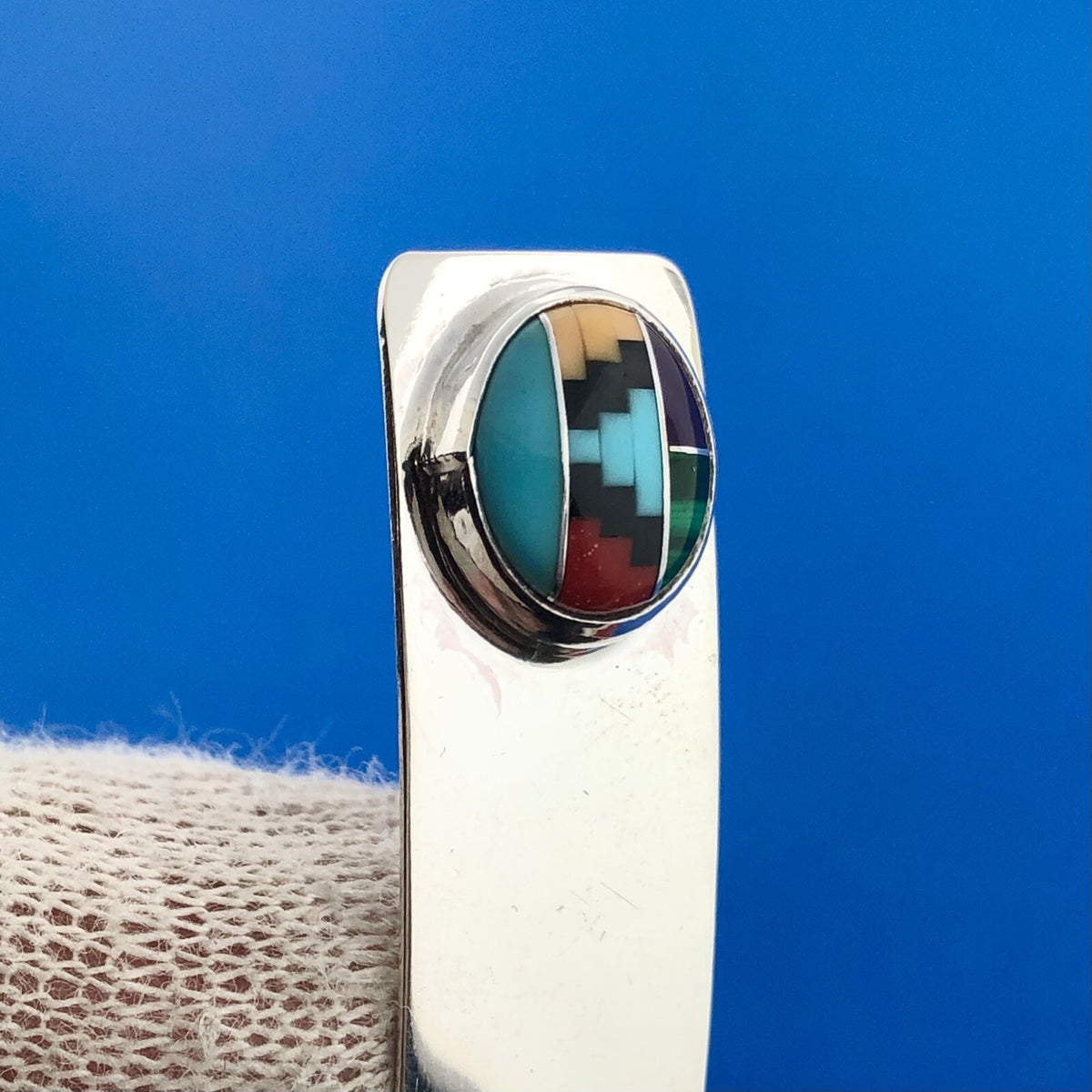 Navajo Designer Willie Saiz Sterling Silver 925 Multi-Stone Inlay Stud Earrings