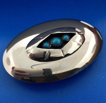 Silver Tone Native American Inspired Turquoise Concho Belt Buckle Artisan Signed