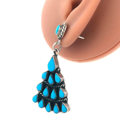 Vintage Bernice Goodspeed Taxco 925 Sterling Silver Turquoise Dangle Earrings