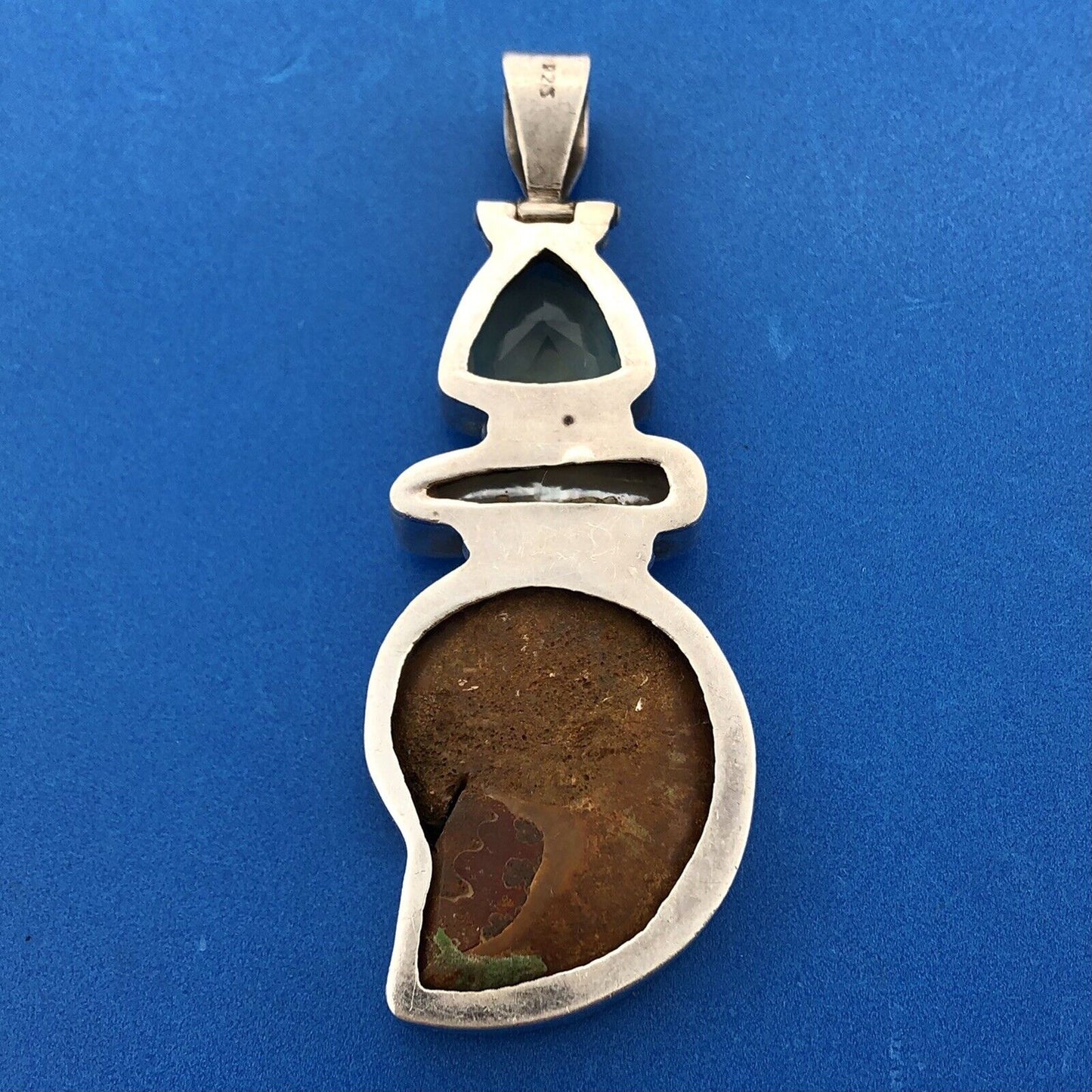 Sterling Silver 925 Lemon Quartz Mother Of Pearl Fossil Ammonite Large Pendant