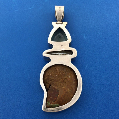 Sterling Silver 925 Lemon Quartz Mother Of Pearl Fossil Ammonite Large Pendant