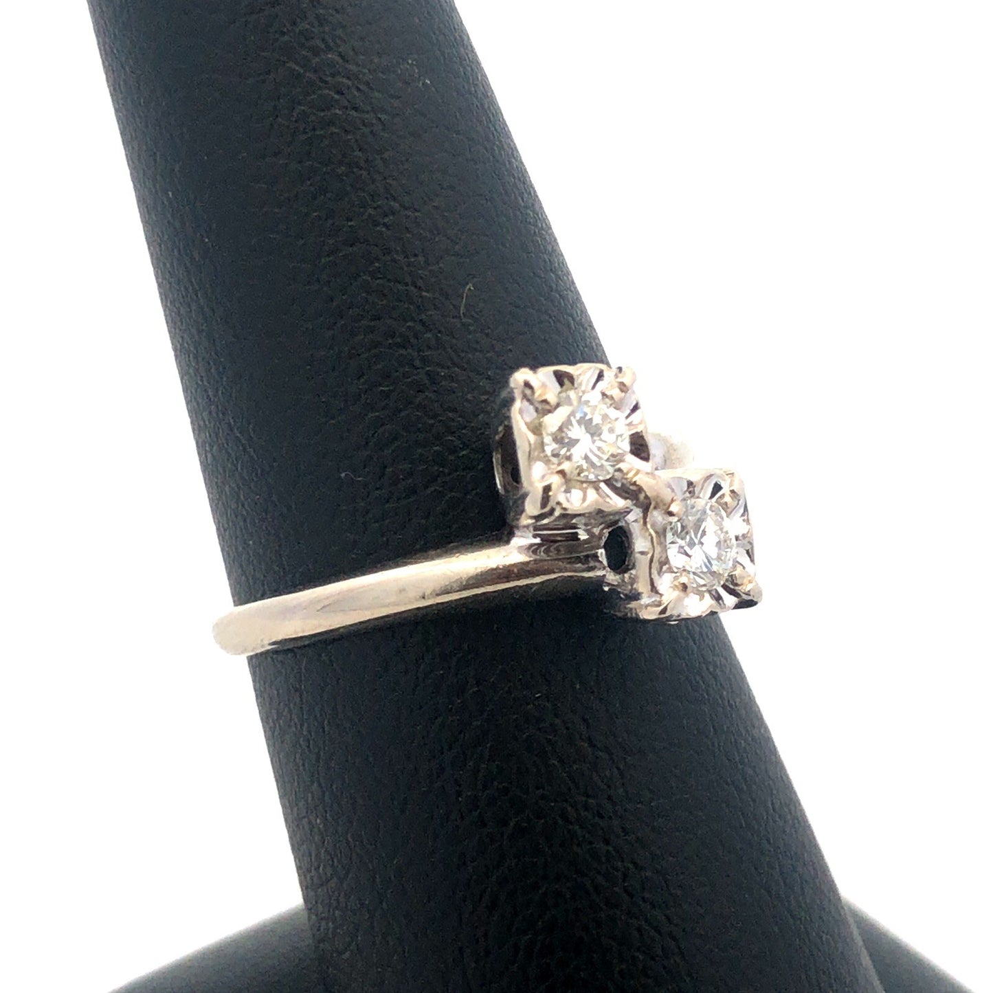 Vintage 14K White Gold Diamond Duo Buttercup Bypass Engagement Bridal Ring