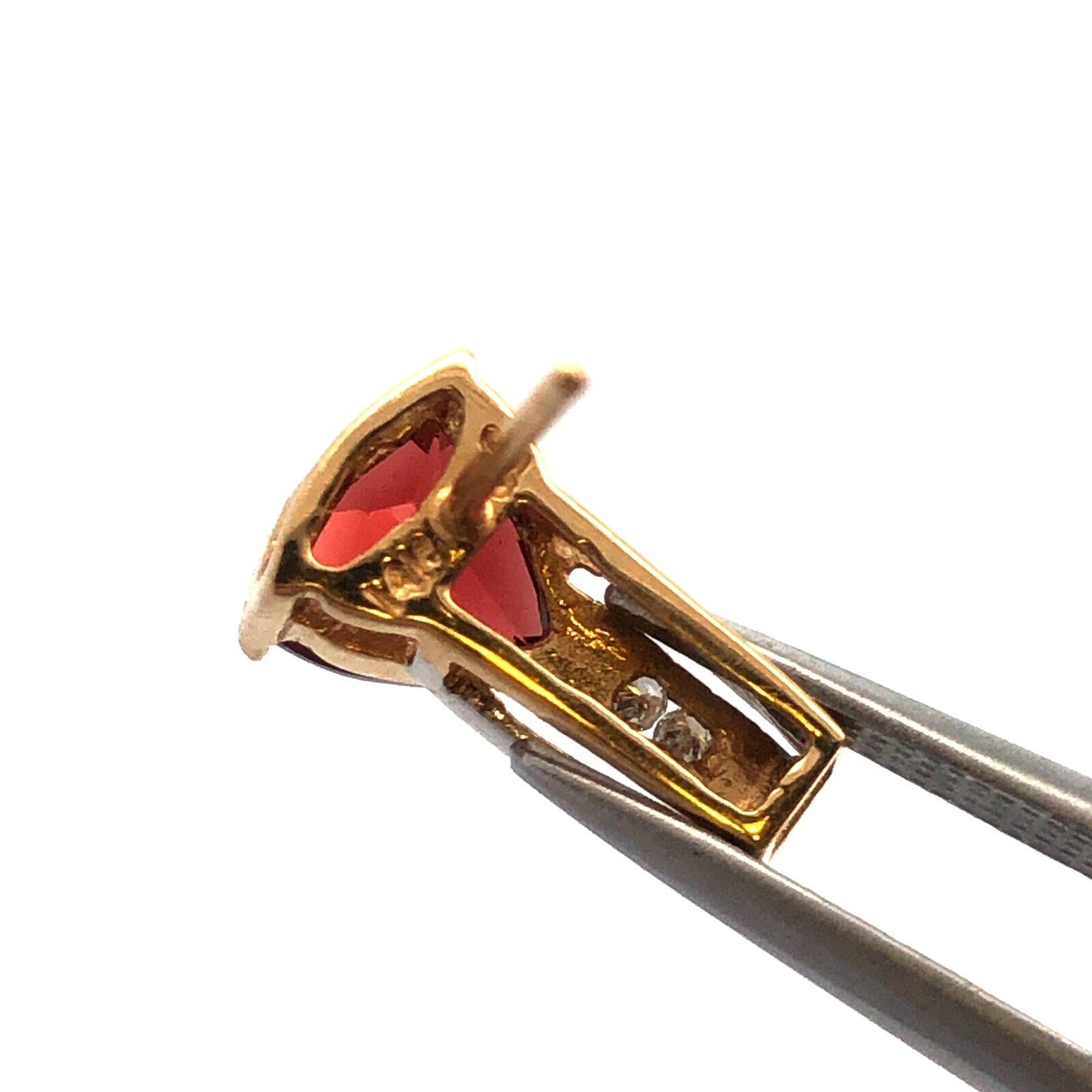 Designer 14K Yellow Gold Trillion Garnet Diamond Accented Stud Earrings