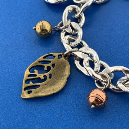 Brighton Tri Colored Silver Plate Fall Autumn Leaves Statement Charm Bracelet