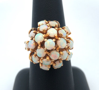 Vintage Designer 14K Yellow Gold Opal Cluster Statement Cocktail Ring