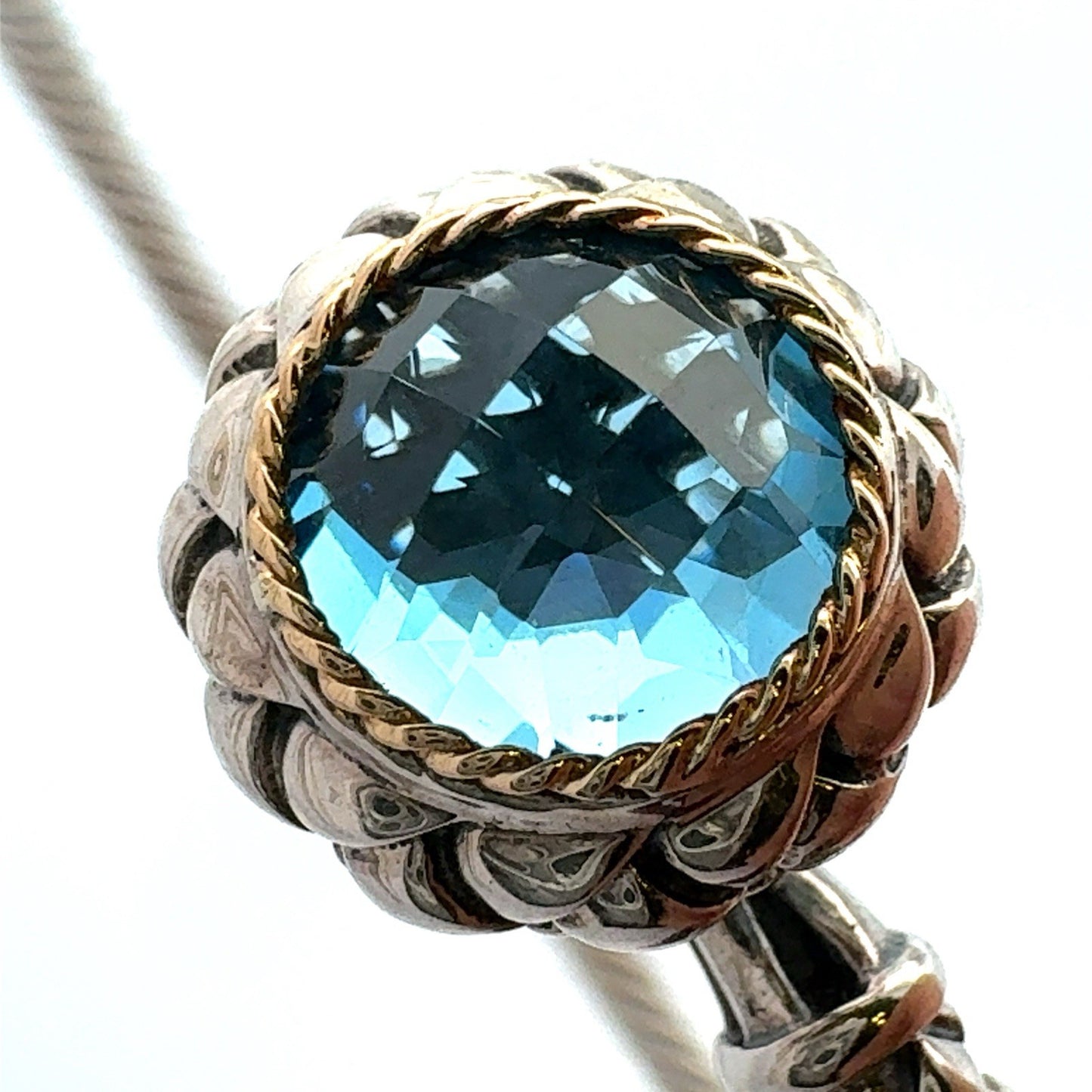 EFFY 925 Sterling Silver 18K Solitaire Blue Topaz Twisted Wire Hook Bracelet