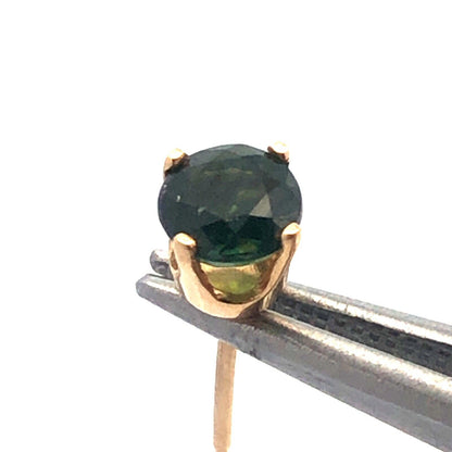 Lovely 14k Yellow Gold Round Cut Green Amethyst Stud Earrings w/ Friction Backs