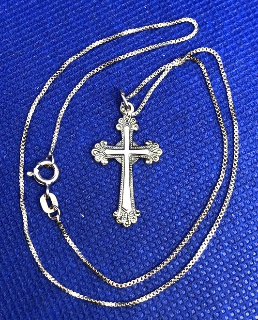 Designer 925 Sterling Silver Bead Scroll Petit Point Cross Necklace