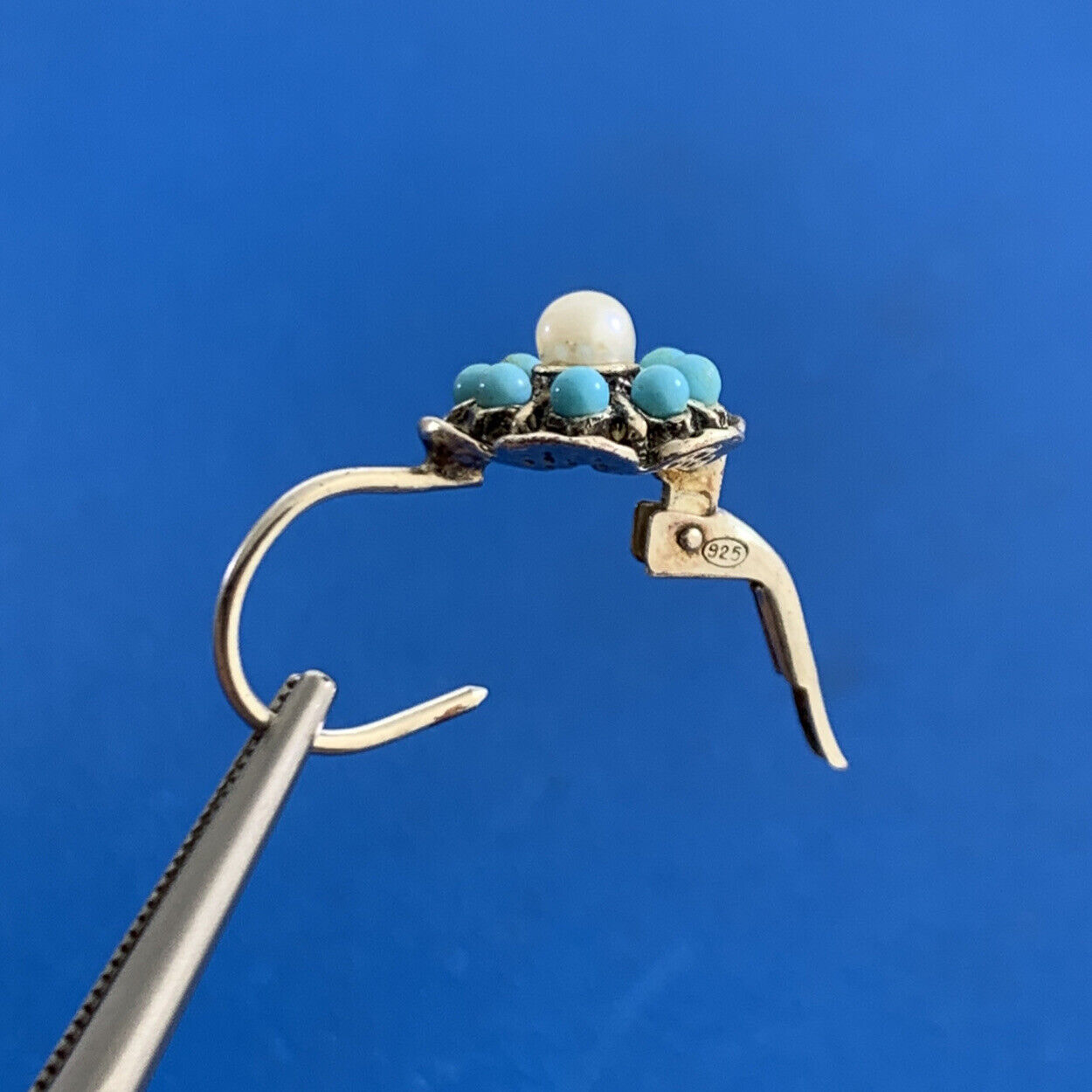 Designer By Simon Sterling Silver Turquoise Pearl Flower Lever Back Earrings