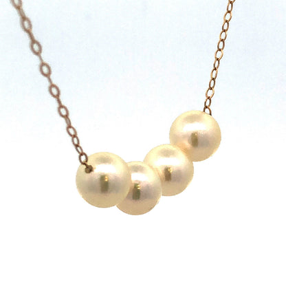 Designer 14K Yellow Gold Pearl Quartet Station Necklace
