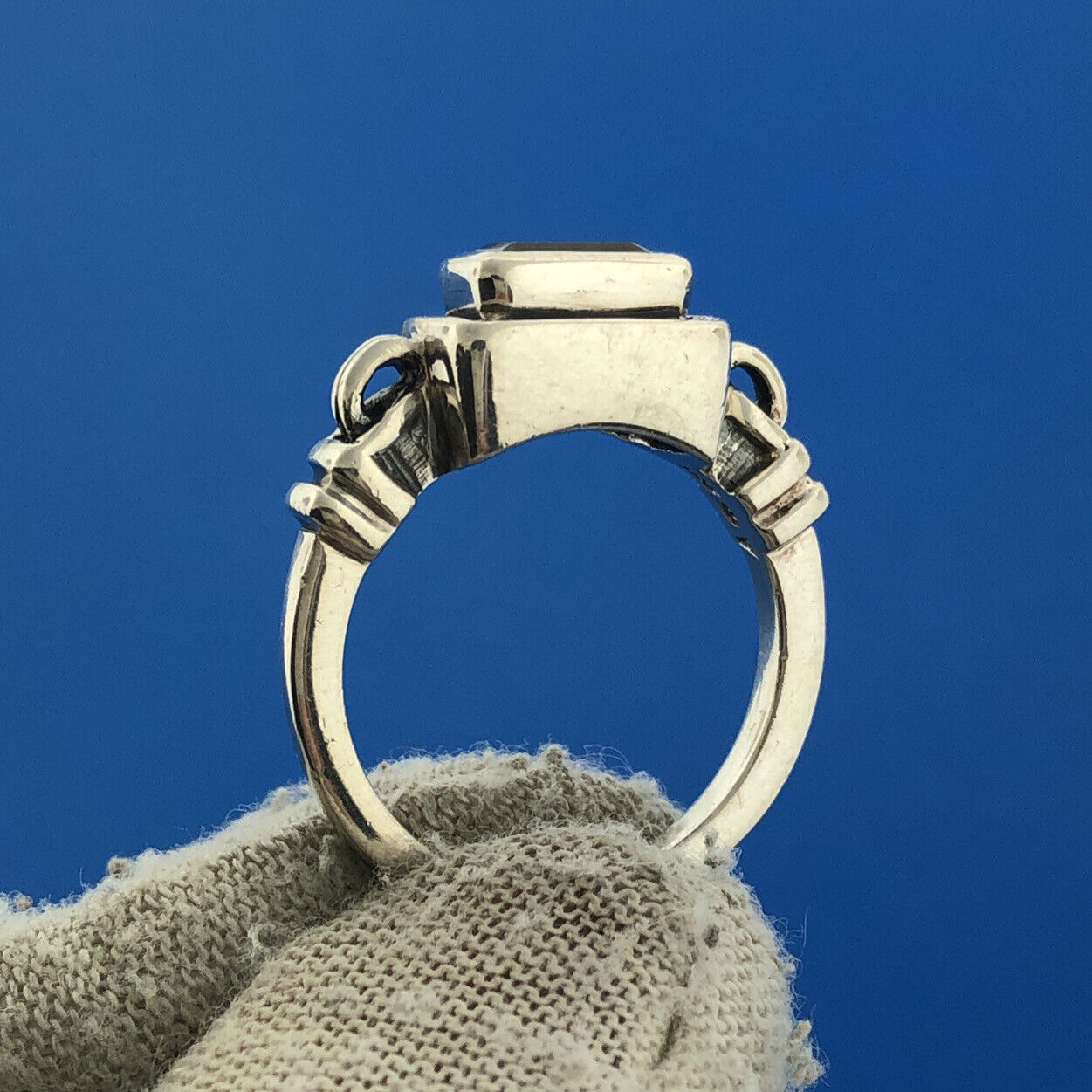 Stunning Sterling Silver 925 Baguette Cut Amethyst Rectangular Ring Size 7