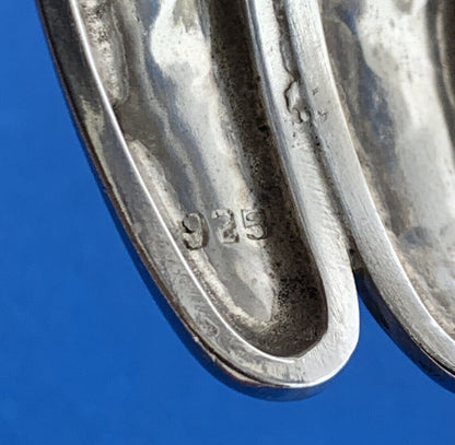 Modernist Artisan Sterling Silver Hammered Wave Double Cuff Statement Bracelet